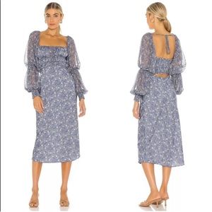 Free people blue midi puff sleeve dress
